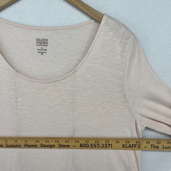 EILEEN FISHER GARNET HILL Nightgown XS Sleepwear Organic Cotton Pleat Slub Pink - Picture 12 of 14